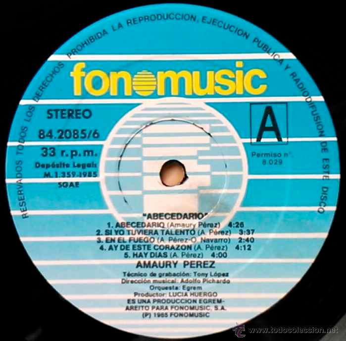 Discos de vinilo: AMAURY P&Eacute;REZ, ABECEDARIO - LP - Foto 2