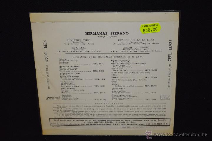 Discos de vinilo: HERMANAS SERRANO - CUANDO BRILLA LA LUNA + 3 - EP - Foto 2