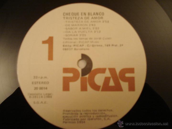 Discos de vinilo: cheque en blanco - tristeza de amor - Foto 3