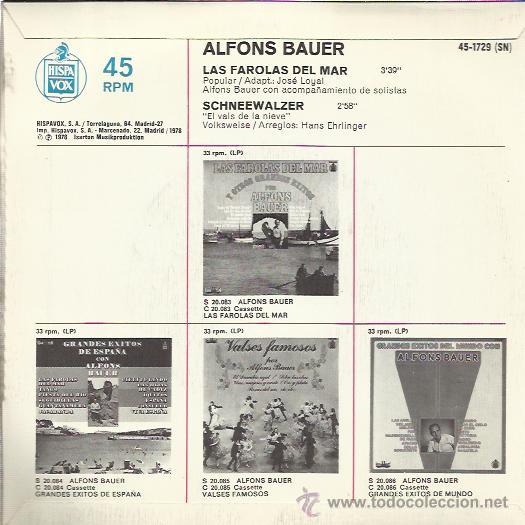 Discos de vinilo: ALFONS BAUER Sg HISPAVOX 1978 las farolas del mar/ schneewalzer - Foto 2