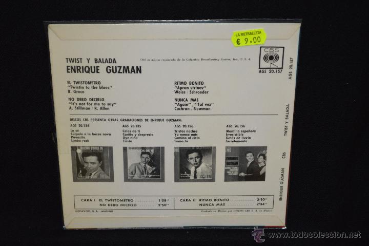 Discos de vinilo: ENRIQUE GUZMAN - TWIST Y BALADA - EP - Foto 2