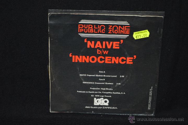 Discos de vinilo: PUBLIC ZONE - NAIVE +1 - SINGLE - Foto 2
