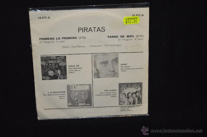 Discos de vinilo: PIRATAS - PRIMERO LO PRIMERO +1 - SINGLE - Foto 2