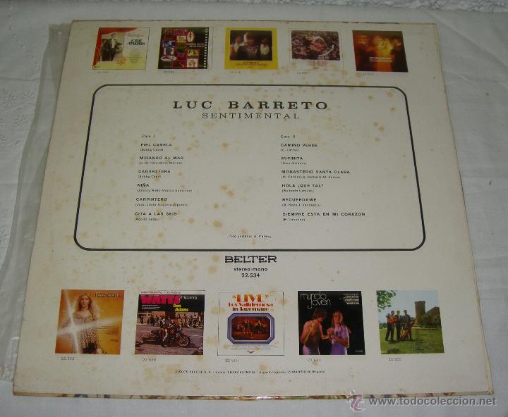 Discos de vinilo: LUC BARRETO / SENTIMENTAL (LP BELTER DE 1971) - Foto 2