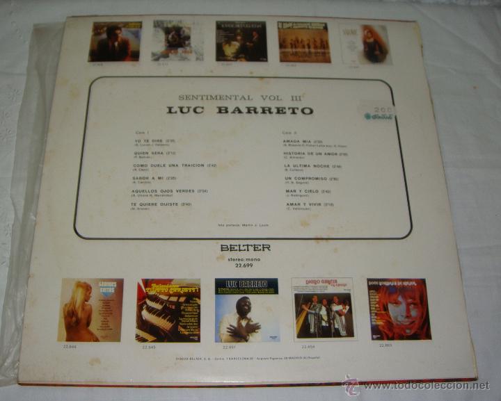 Discos de vinilo: LP. Luc Barreto. Sentimental Vol. III - Foto 2