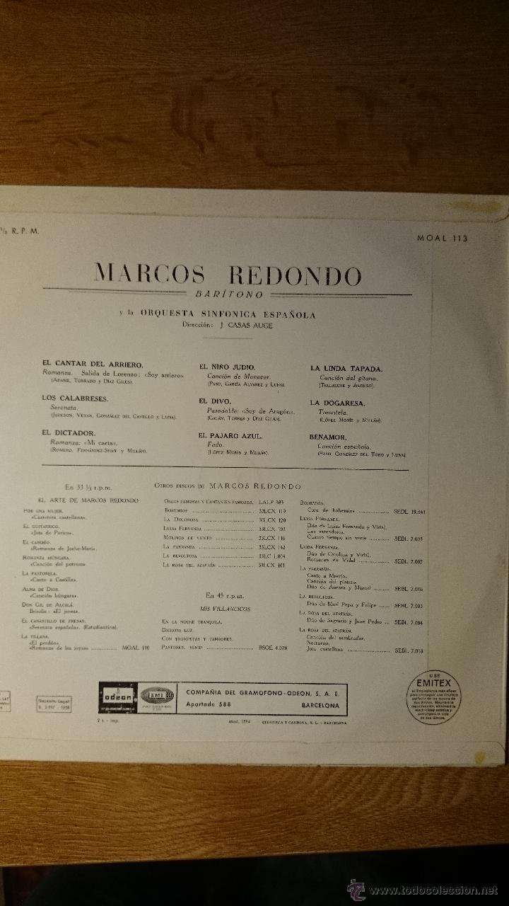 Discos de vinilo: LP MARCOS REDONDO - Foto 2