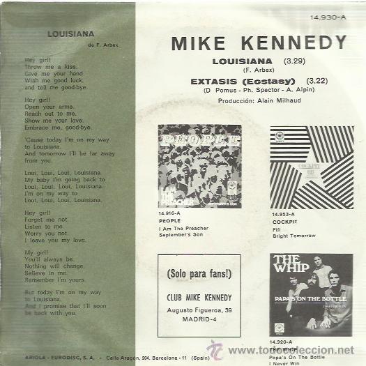Discos de vinilo: MIKE KENNEDY Sg EXPLOSION 1971 louisiana / extasis ARBEX phil spector - Foto 2