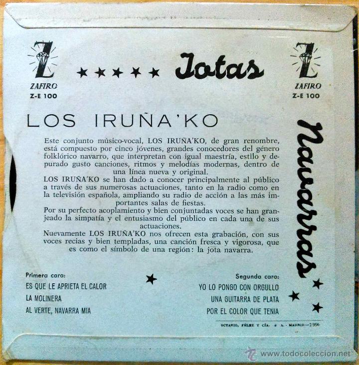 Discos de vinilo: LOS IRU&Ntilde;AKO, JOTAS NAVARRAS - EP - Foto 2