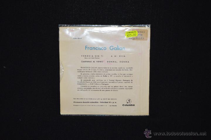 Discos de vinilo: FRANCISCO GALAN - VENECIA SIN TI +3 - EP - Foto 2