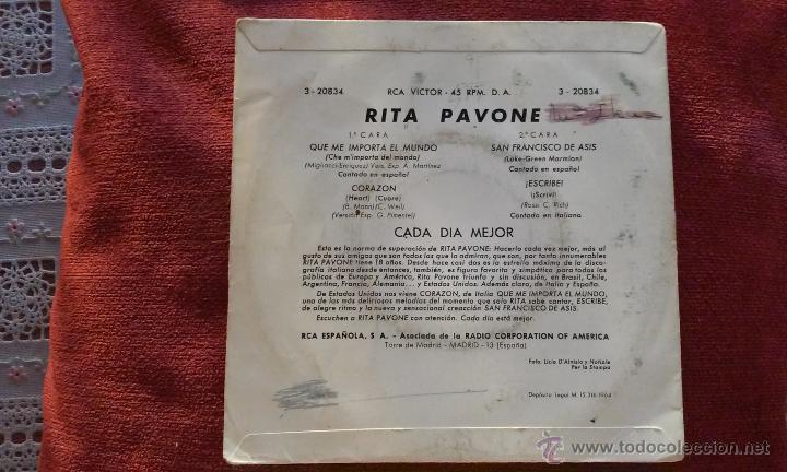 Discos de vinilo: Rita Pavone Cantando en espa&ntilde;ol single 1964 - Foto 2