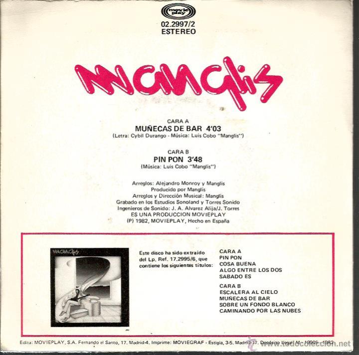 Discos de vinilo: SG MANGLIS : MU&Ntilde;ECAS DE BAR - Foto 2