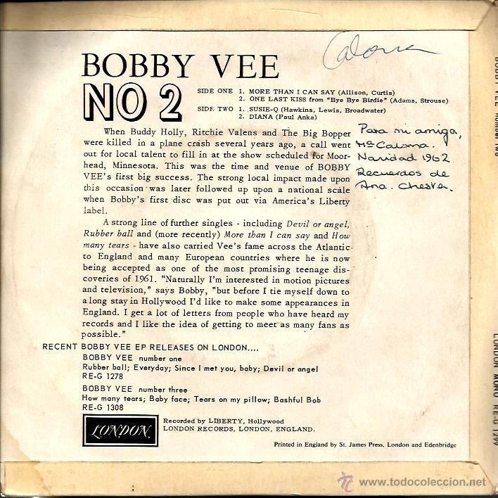 Discos de vinilo: EP BOBBY VEE : MORE THAN I CAN SAY + 3 - Foto 2
