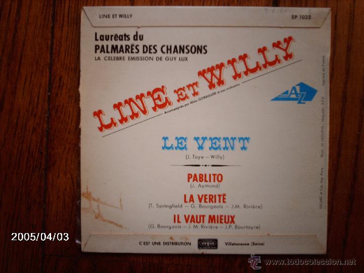 Discos de vinilo: line et willy   -  le vent  +  3 - Foto 2