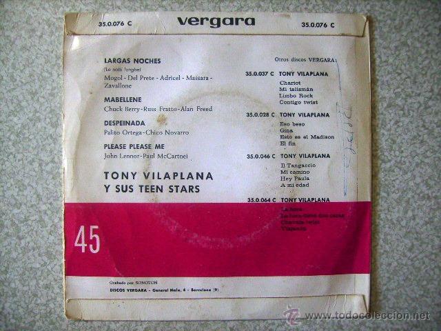 Discos de vinilo: TONY VILAPLANA.LARGAS NOCHES + 3 - Foto 2