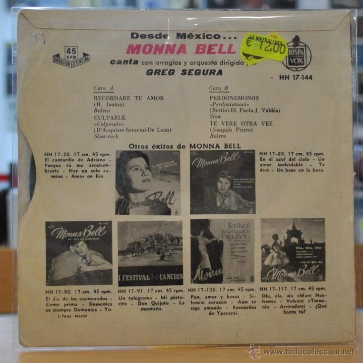Discos de vinilo: MONNA BELL - DESDE MEXICO - EP - Foto 2