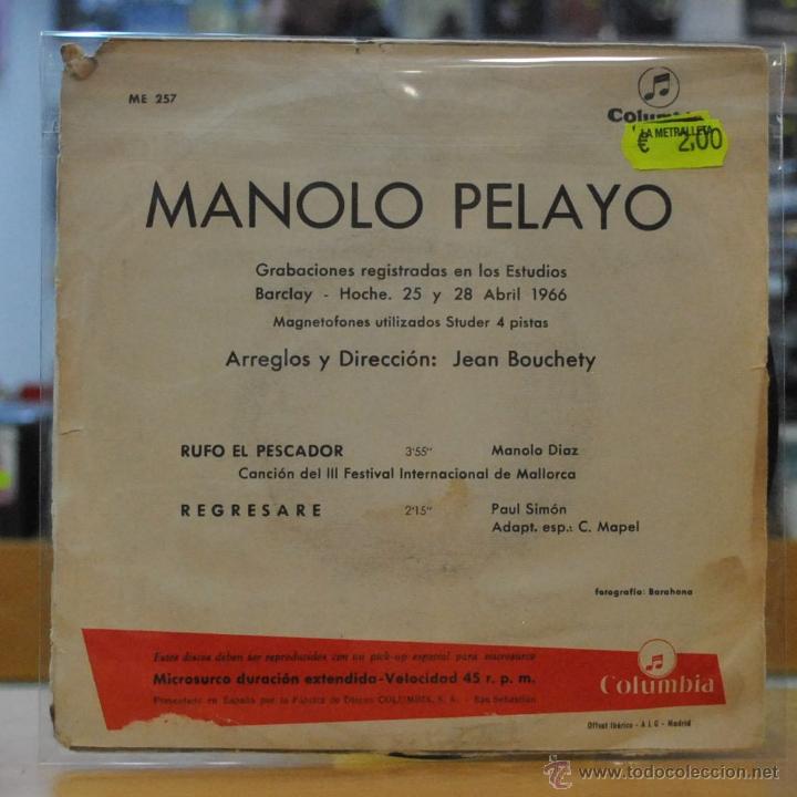 Discos de vinilo: MANOLO PELAYO - REGRESARE - SINGLE - Foto 2