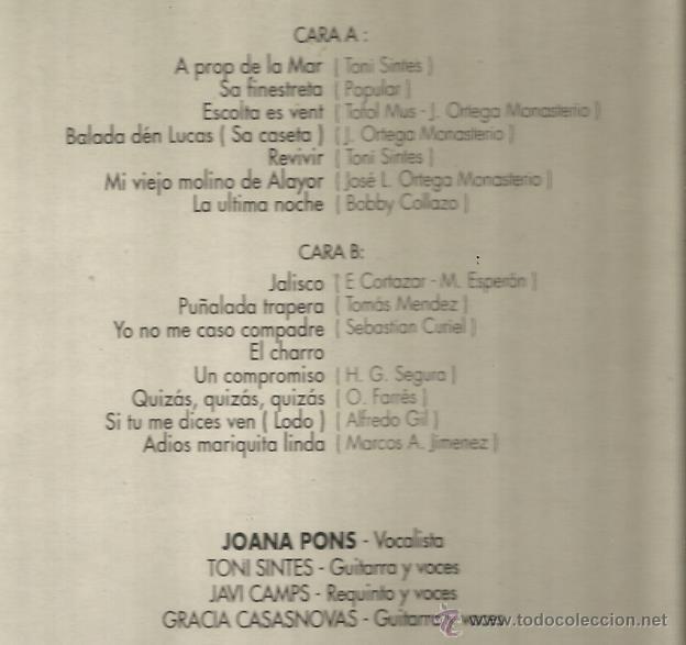 Discos de vinilo: LP JUANA PONS Y SUS GUITARRAS : A PROP DE LA MAR - Foto 2