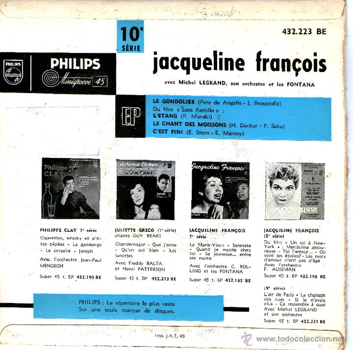 Discos de vinilo: JACQUELINE FRANCOIS LE GONDOLIER - Foto 2