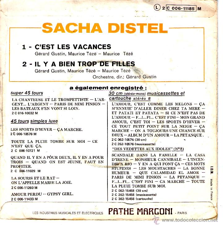 Discos de vinilo: SACHA DISTEL CEST LES VACANCES - Foto 2
