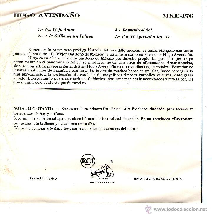 Discos de vinilo: HUGO AVENDA&Ntilde;O - UN VIEJO AMOR - Foto 2