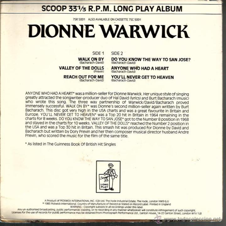 Discos de vinilo: EP DIONNE WARWICK : WALK ON BY + 5 - Foto 2