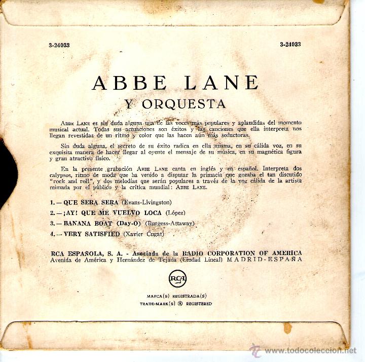 Discos de vinilo: ABBE LANE - QUE SERA, SERA - Foto 2