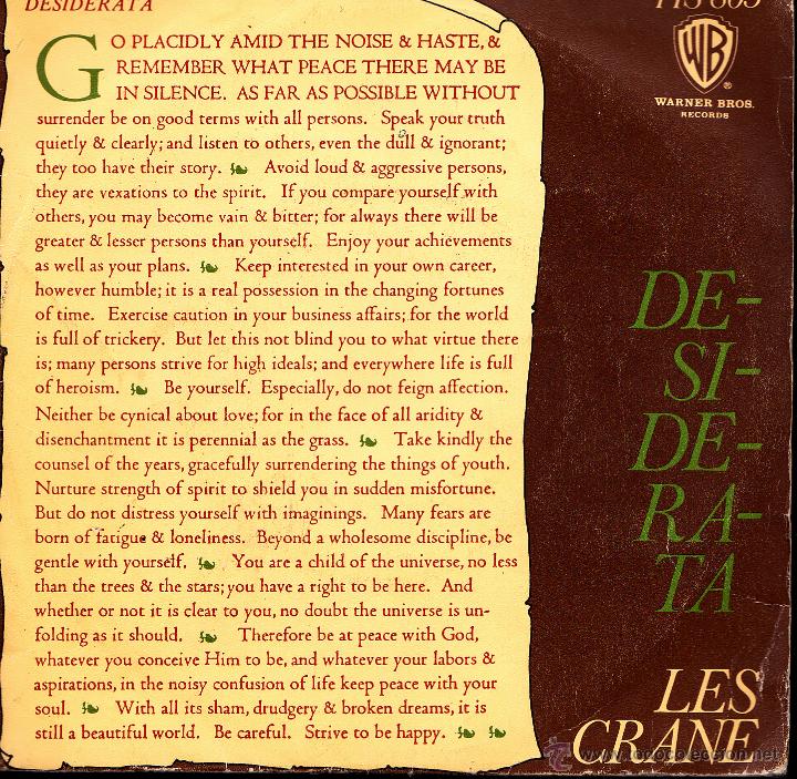 Discos de vinilo: LES CRANE-DESIDERATA + ESPERANZA SINGLE VINILO 1972 SPAIN - Foto 1
