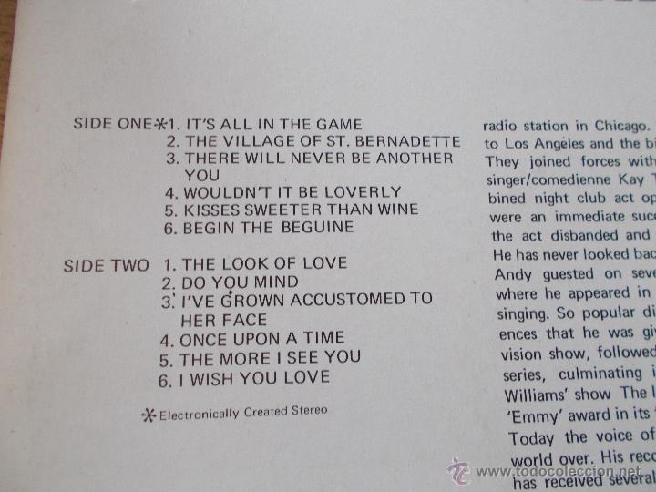 Discos de vinilo: ANDY WILLIAMS IT&acute;S ALL IN THE GAME - Foto 2