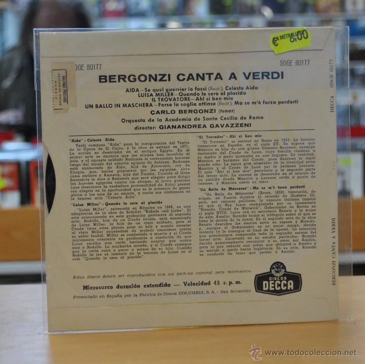 Discos de vinilo: BERGONZI CANTA A VERDI - CELESTE AIDA + 3 - EP - Foto 2