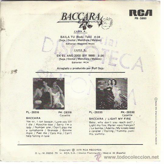 Discos de vinilo: BACCARA Sg RCA 1979 baila tu / en el a&ntilde;o 2000 - Foto 2