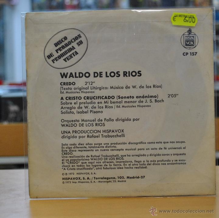 Discos de vinilo: WALDO DE LOS RIOS - CREDO - SINGLE - Foto 2