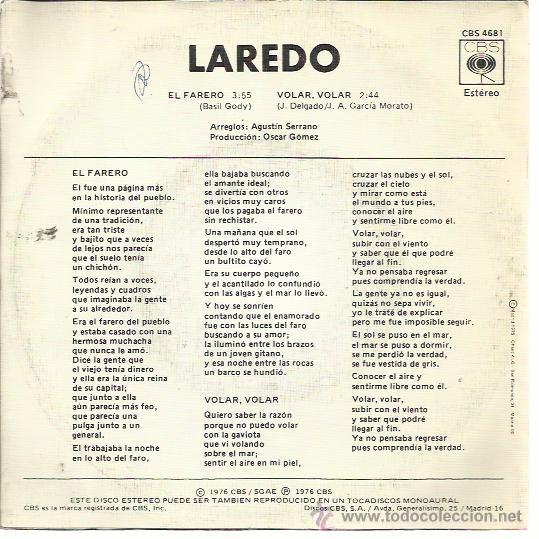 Discos de vinilo: LAREDO Sg CBS 1976 el farero / volar volar - Foto 2