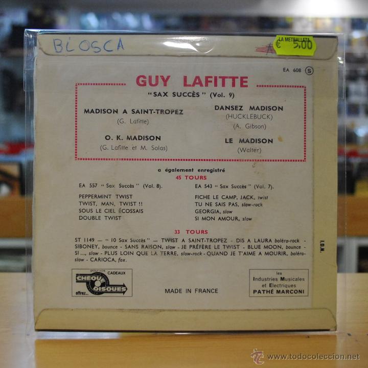 Discos de vinilo: GUY LAFITTE - 4 SAX SUCCES VOL. 9 - EP - Foto 2