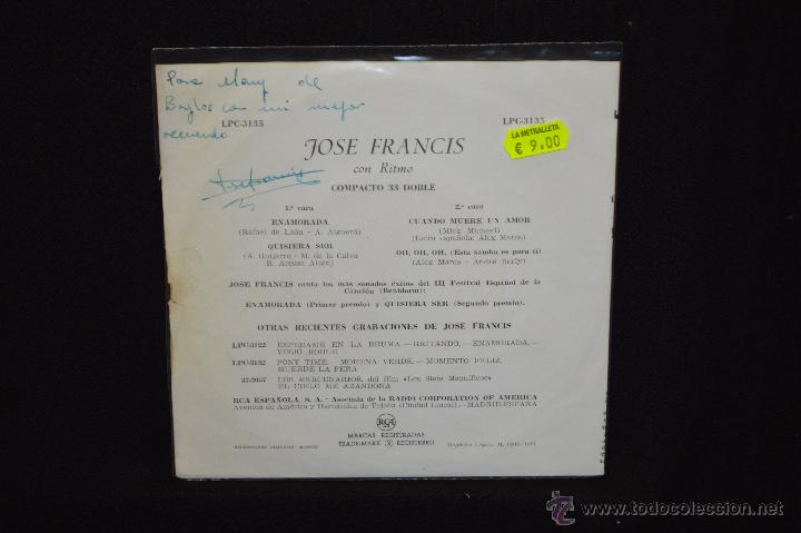 Discos de vinilo: JOSE FRANCIS - ENAMORADA +3 - EP - Foto 2
