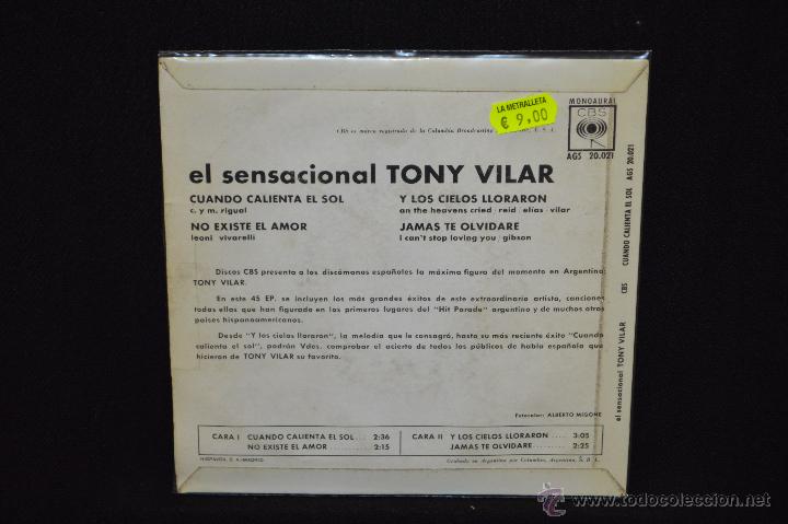Discos de vinilo: TONY VILAR - CUANDO CALIENTA EL SOL +3 - EP - Foto 2