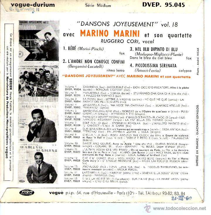 Discos de vinilo: MARINO MARINI & SON QUARTETTE - DANSONS JOYEUSEMENT VOL. 18 - Foto 2