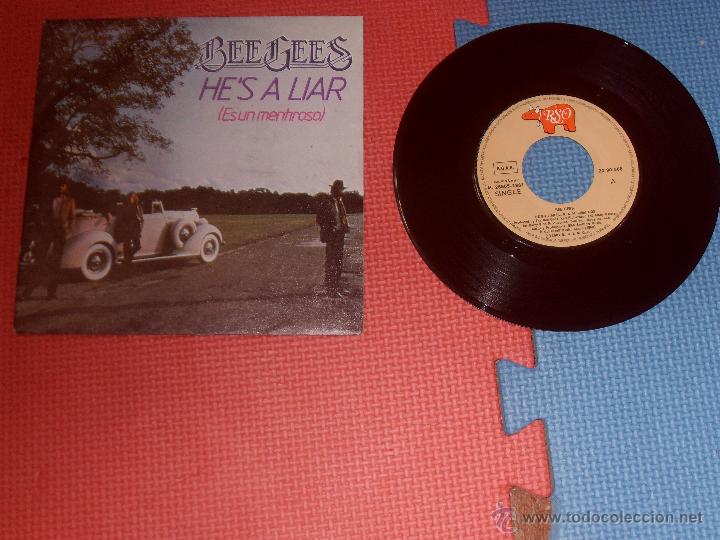 Discos de vinilo: BEE GEES single He&acute;s a Liar MADE IN SPAIN 1981 - Foto 1
