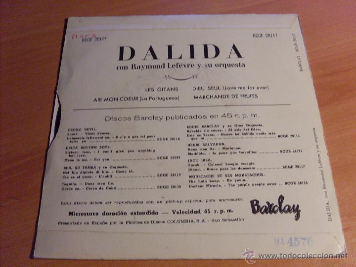 Discos de vinilo: DALIDA (LES GITANS +3 ) EP ESPA&Ntilde;A 1959 TRIANGULO CENTRAL (EX+/EX+) (EPI5) - Foto 2