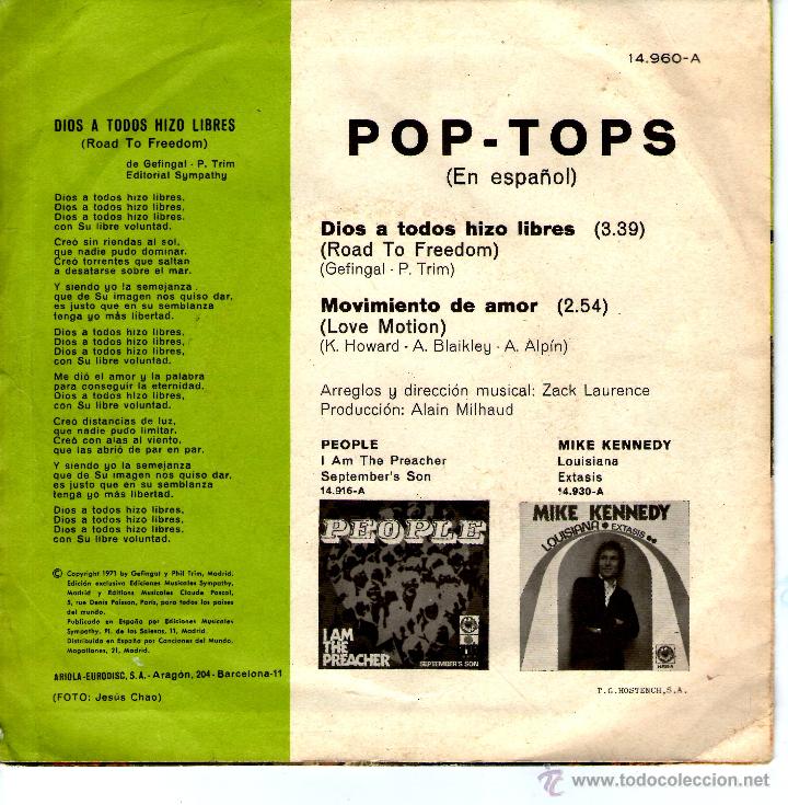 Discos de vinilo: POP TOPS - DIOS A TODOS HIZO LIBRES - Foto 2