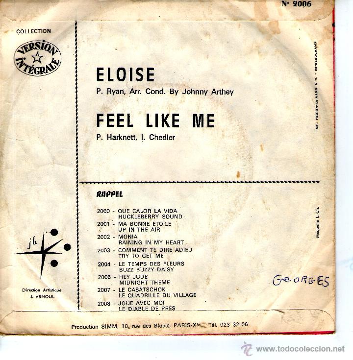 Discos de vinilo: ELOISE / FEEL LIKE ME (RARISIMO) - Foto 2