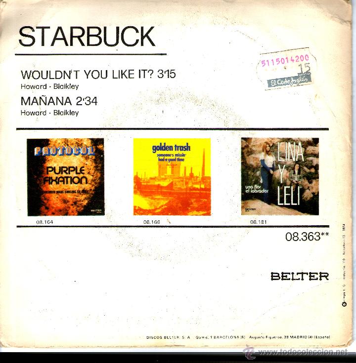 Discos de vinilo: STARBUCK - WOULDNT YOU LIKE IT? - Foto 2