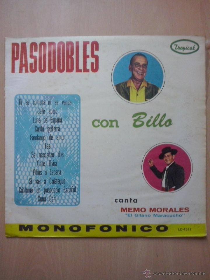Disques de vinyle: pasodobles con billo - memo morales , el gitano maracucho - lp tropical colombia