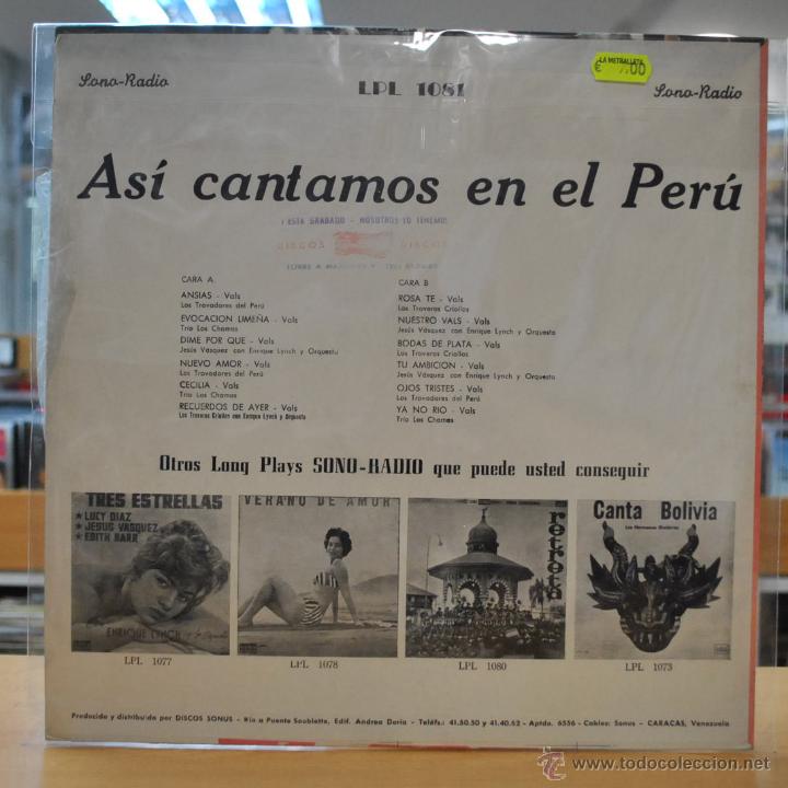 Discos de vinilo: VARIOS - ASI CANTAMOS EN EL PERU - LP - Foto 2