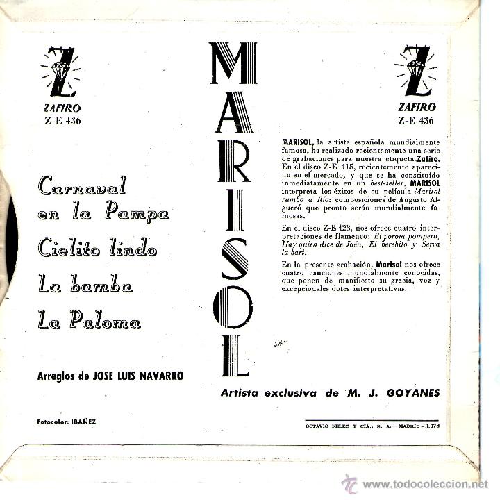 Discos de vinilo: MARISOL - CARNAVAL EN LA PAMPA + 3 - Foto 2