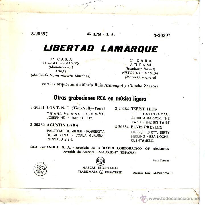 Discos de vinilo: LIBERTAD LAMARQUE - TE SIGO ESPERANDO +3 - Foto 2