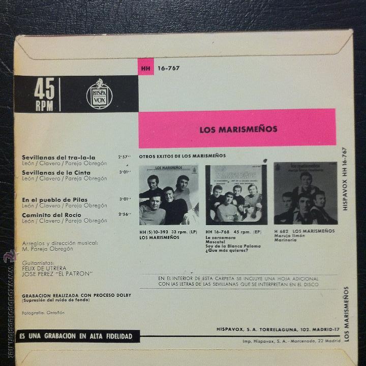 Discos de vinilo: SINGLE LOS MARISME&Ntilde;OS - SEVILLANAS DEL TRA.LA.LA - HISPAVOX 1971. - Foto 2