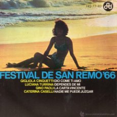Discos de vinilo: FESTIVAL DE SAN REMO´66, EP, GIGLIOLA CINQUETTI - DIO COME TI AMO + 3, AÑO 1966, HISPAVOX HG 77-40