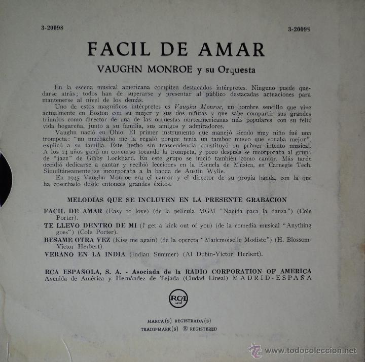 Discos de vinilo: Vaughn Monroe - F&aacute;cil de amar - Edici&oacute;n de Espa&ntilde;a - Foto 2