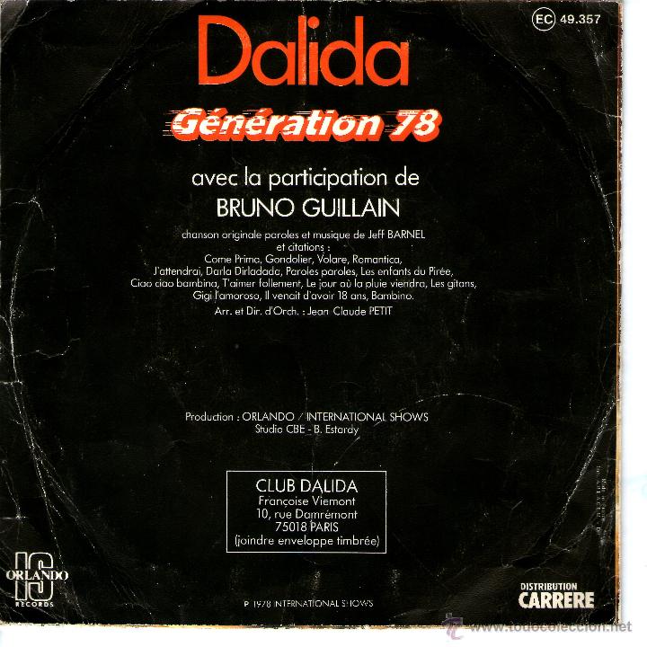 Discos de vinilo: DALIDA - GENERATION 78 (FRANCE) - Foto 2