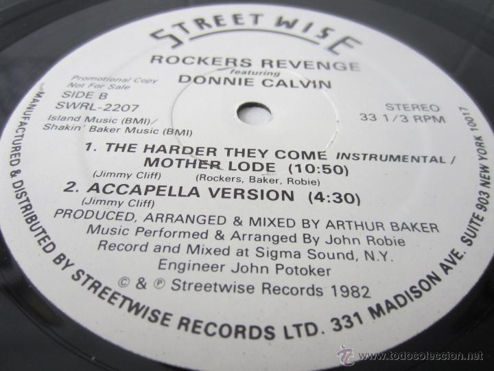 Discos de vinilo: ROCKERS REVENGE FEAT DONNIE CALVIN - THE HARDER THEY COME (3 VERSIONES) 1982 USA MAXI SINGLE * PROMO - Foto 4 - 48166370
